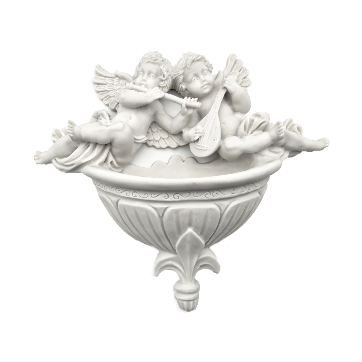 Bénitier mural Anges musiciens – Poudre de marbre 20 cm – Livré avec eau de Lourdes