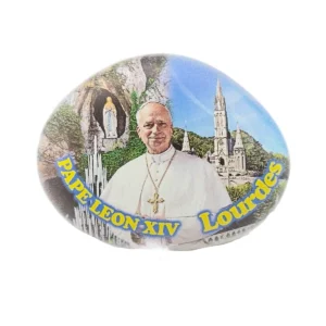 Magnet galet souvenir « Pape Léon XIV à Lourdes » – Visite 2026
