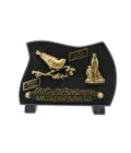 Plaque funéraire oiseau et Notre-Dame de Lourdes en granit et bronze – 18 x 13 cm