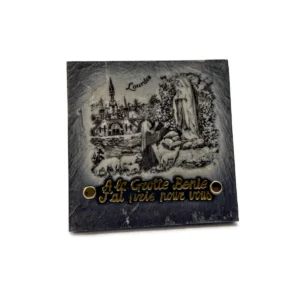 Petite plaque funéraire Lourdes en ardoise des Pyrénées – 11 x 11 cm