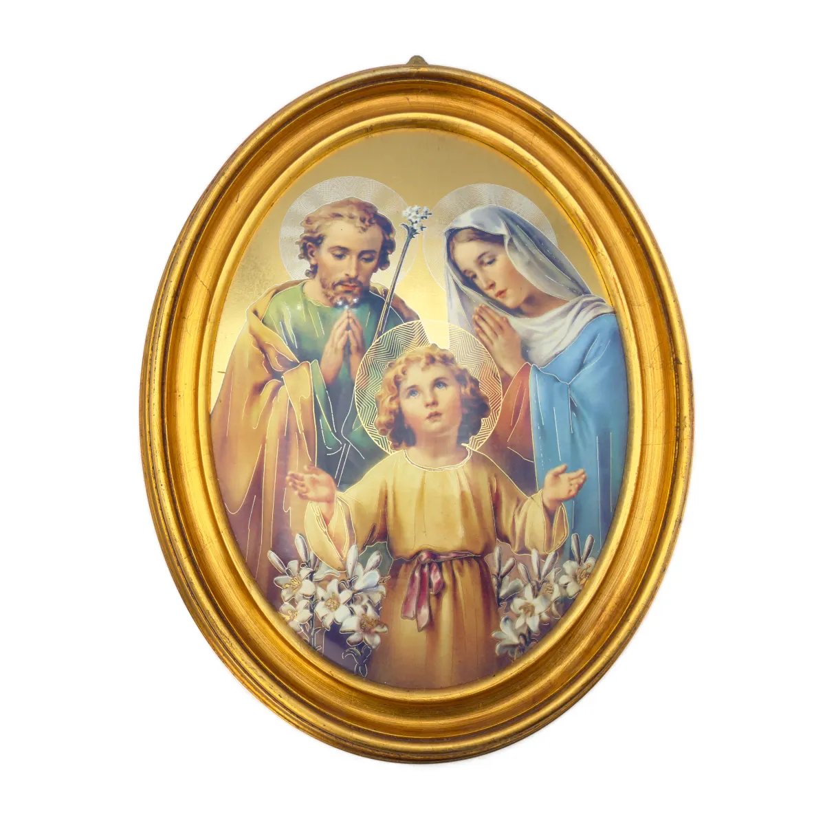 Cadre ovale Sainte Famille – Reproduction sur fond doré 29 × 36 cm