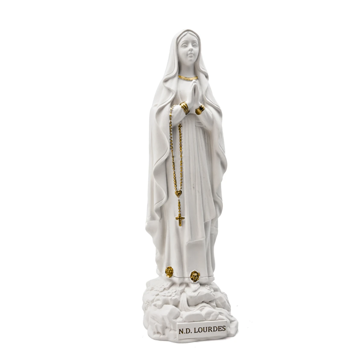 Statue Notre-Dame de Lourdes – Poudre de marbre - rehauts dorés