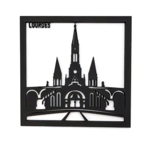 Tableau en bois noir Basilique de Lourdes – 25 x 25 cm – fabrication française