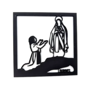 Tableau en bois noir Apparition de Lourdes 25 x 25 cm