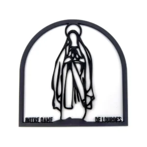 Tableau en bois noir Notre-Dame de Lourdes – 25 x 25 cm – fabrication française