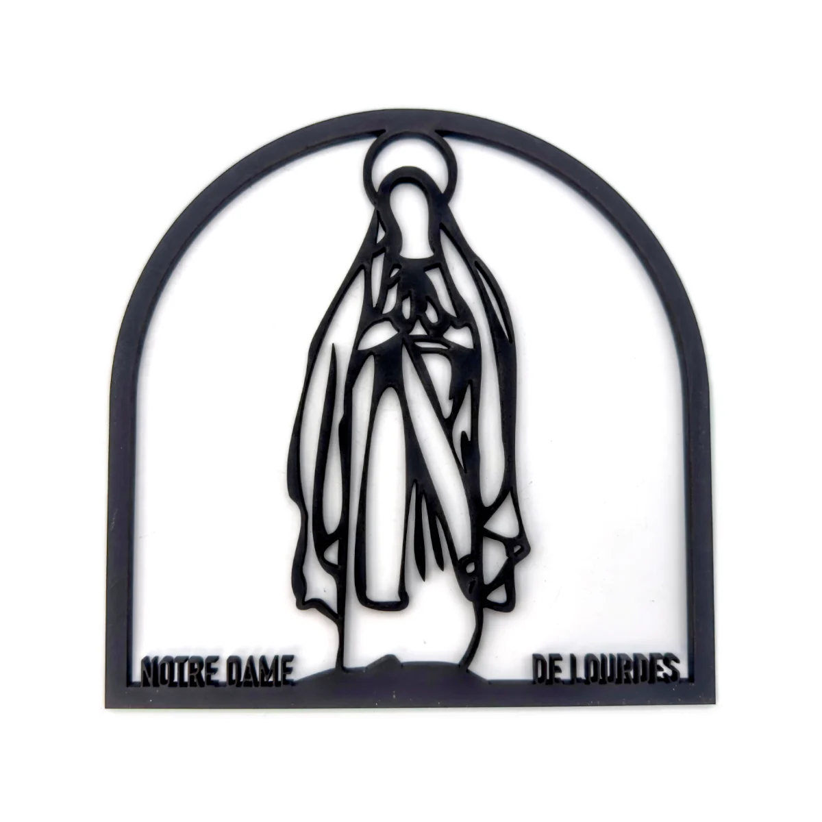 Tableau en bois noir Notre-Dame de Lourdes – 25 x 25 cm – fabrication française