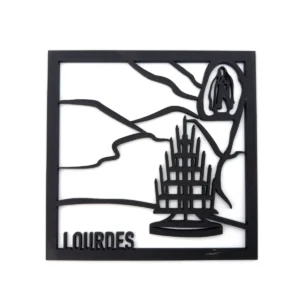 Tableau en bois noir Grotte Massabielle de Lourdes – 25 x 25 cm – fabrication française