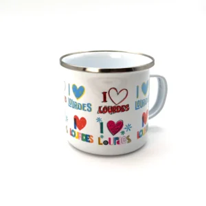 Mug émaillé « I ❤️ Lourdes » – Métal rétro multicolore