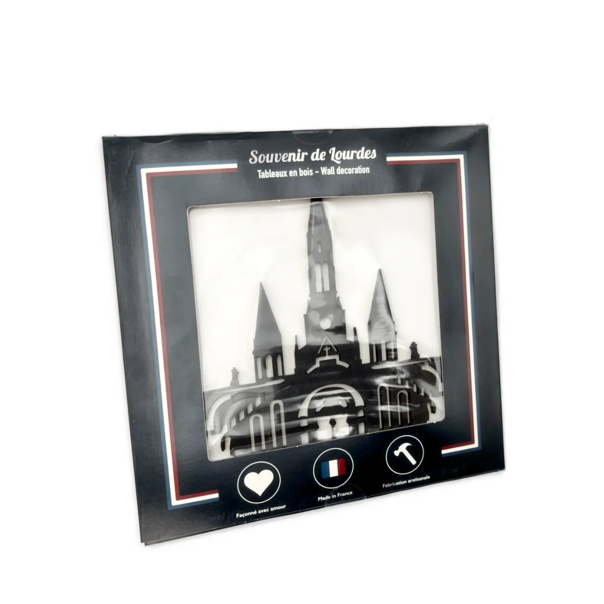 Tableau en bois noir Basilique de Lourdes – 25 x 25 cm – fabrication française – Image 2