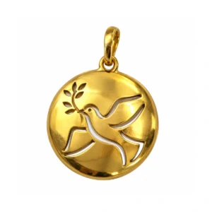 Médaille colombe de la paix en or 9 carats – Rameau d’olivier