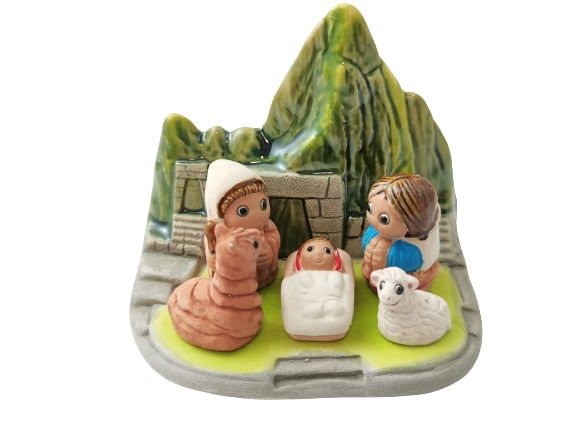 Mini crèche de Noël Pérou en céramique - Collection Crèches du Monde - 8 x 7 cm