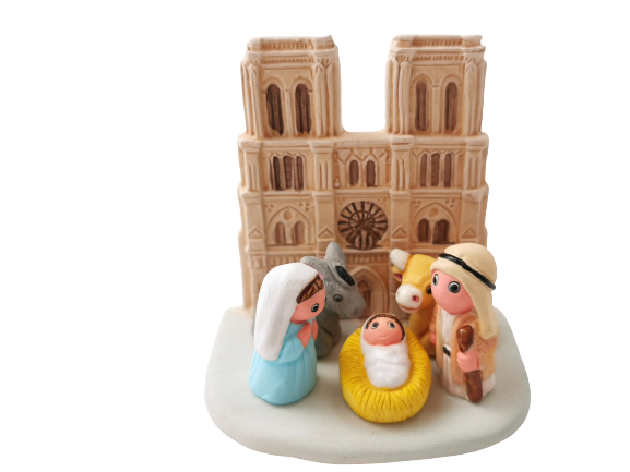 Mini crèche de Noël Notre-Dame de Paris en céramique
