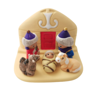 Mini crèche de Noël Mongolie en céramique