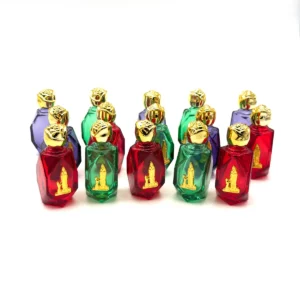 Lot de 15 flacons d'Eau de Lourdes en verre 3 couleurs remplies à la source et envoyées chez vous
