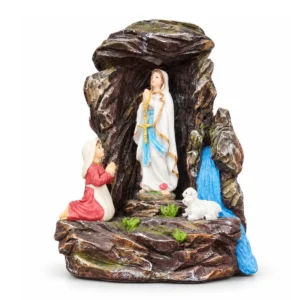 Grotte de Lourdes lumineuse en résine avec LED – Notre-Dame et Bernadette – 20 cm